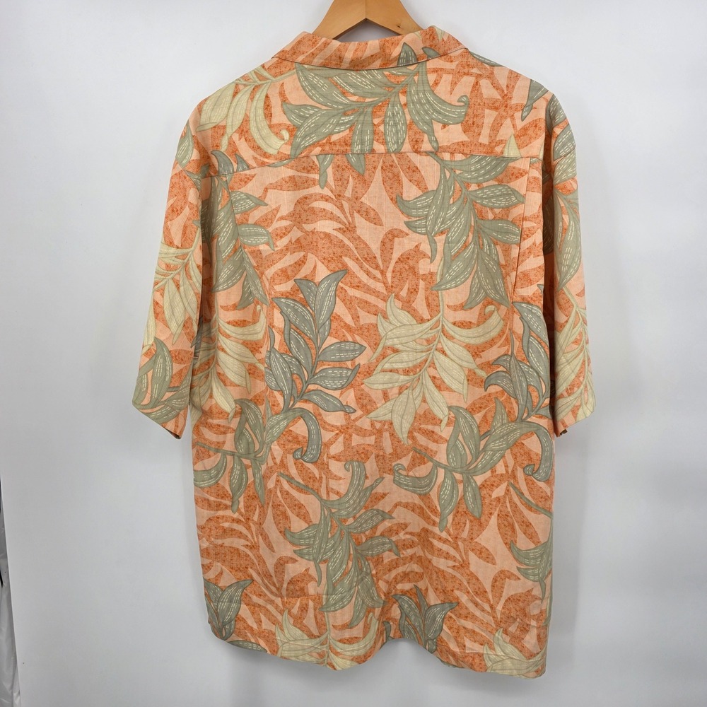 Tommy Bahama Silk Camp Shirt Mens Large Orange Tropical Leaf Print Short Sleeve - Picture 3 of 6